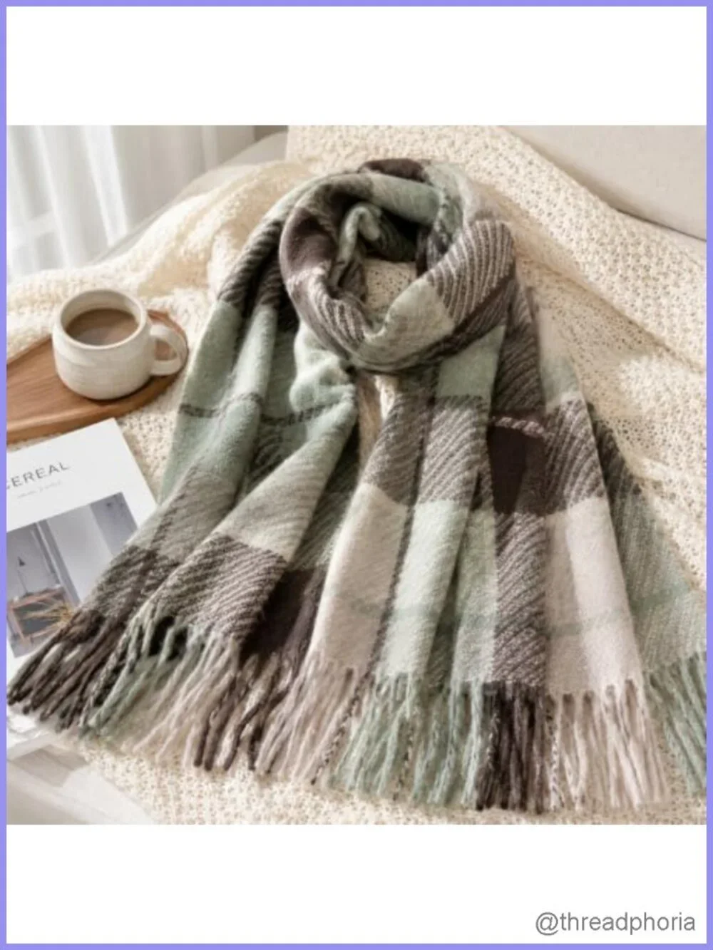 Women's Long Plaid Scarf Shawl Wrap with Tassels - Soft Warm Winter Scarf